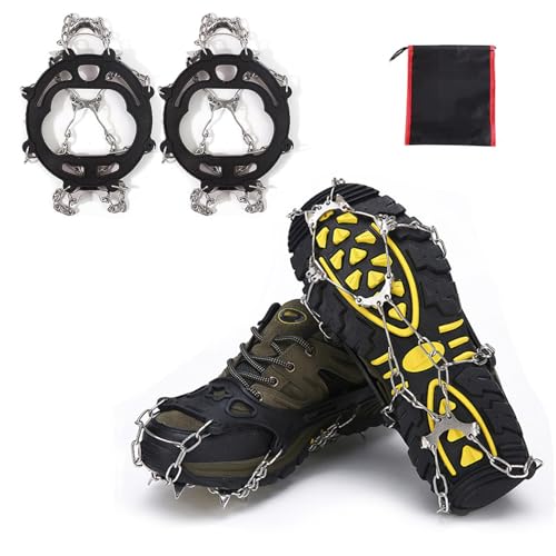 Dientes Acero Inoxidable Antideslizante, Crampones Nieve Hielo, Crampones Ligeros, Adecuado para Zapatos para La Nieve, Zapatos para Caminar, Zapatos de Cuero, Zapatos Deportivos (Negro)