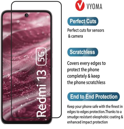 Image of VYOMA Military-Grade Gorilla Tempered Glass for Redmi 13 5G /Redmi 12 /Poco M6 Plus /Poco M6 Pro 5G (Black) Edge to Edge Screen Protectors, High Clarity, 9H Hardness, Scratch Resistant, Military-Grade, Shatterproof, Screen Guard with Easy Installation Kit