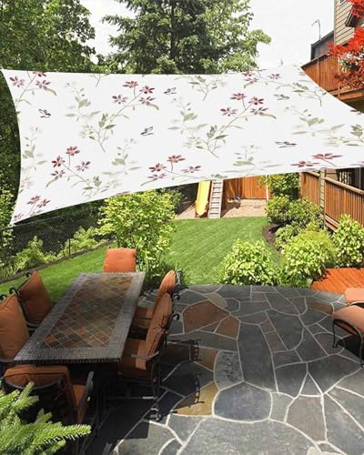 Floral Sun Sail Shades Rectangle Canopy,Sunlight Block Heavy Duty Curved Backyard Shade Cover,Waterproof Sun Shades for Patios Garden Outdoor,6.5'x10' Spring Botanical Leaves Wildflower Herb White