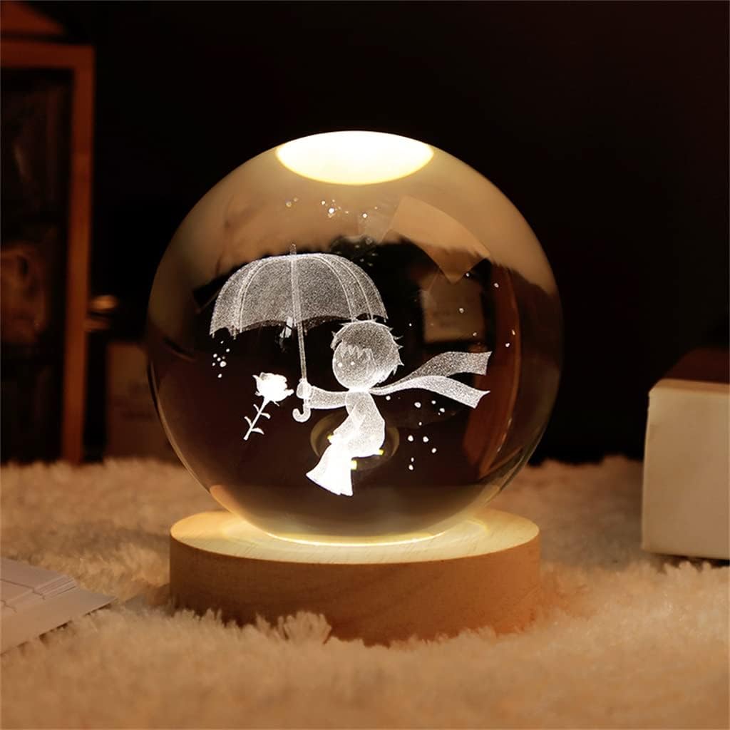 Crystal Decor The Little Tale Crystal Solar System Planet Globe Solar System Ball LED Lamp Holder Astronomical Gift (Color : F, Size : 8cm) (A 8cm)