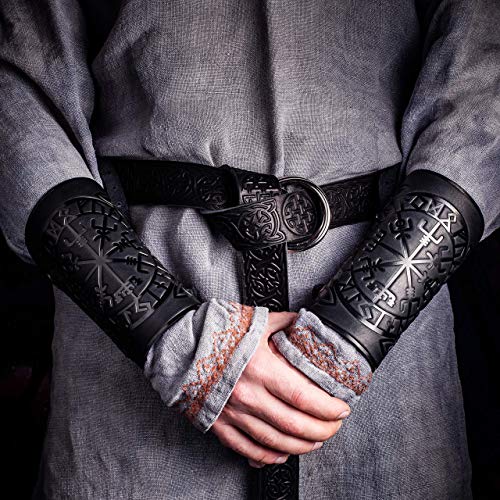Hand-Made In Ukraine Full Grain Leather Vegvisir Stave Cuff Bracers -Halloween Costumes- Larp Gauntlet - Leather Wristbands - Larp Accessories Viking Bracers - Viking Runic Compass - Length 6" 160Kuh #TOP4