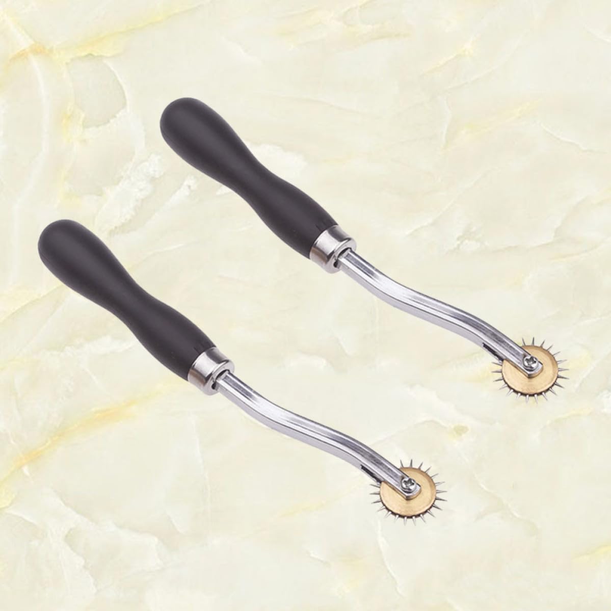 ibasenice Toothed Cloth Wheel Delimit Scribe Tool Stainless Steel 2pcs with Wooden Handle Round Marking Sewing Track for Tailor Sewing and Cross-Stitch and DIY Handcraft