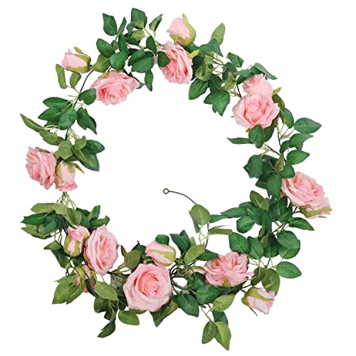 Shacos Artificial Rose Flower Garlands Set Of 2 Realistic Fake Rose Vines Greenery Leaves Rose Hanging Flower Floral Garlands For Wedding Party Backdrop Room Decor (Pink, 2) #TOP6