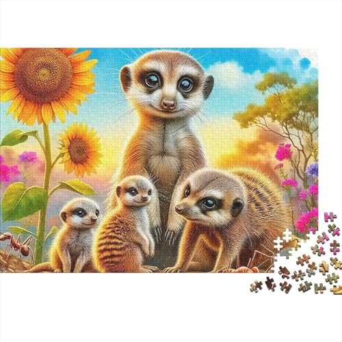 Rompecabezas de 1000 piezas de suricata con girasoles, juego de mesa de cartón de 70x50 cm