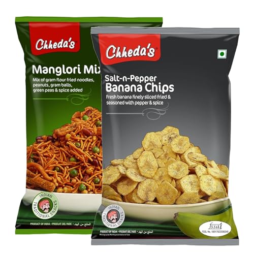 Image of Chheda's - Salt N Pepper Banana Chips (350 Gm) and Manglori Mix (300 Gm) | Banana Wafers | Indian Namkeen | Tasty Snacks | Ready to Eat - Combo Pack
