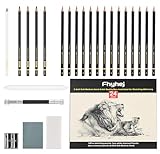 24-Piece Drawing Pencil Set - 14 Graphite Sketch Pencils (14B-4H), 4 Charcoal Pencils, White Charcoal Pencil & Art Supplies, Sketch Pencils for Drawing, Shading, Sketching for Beginners & Artists