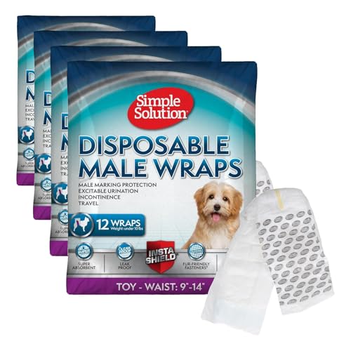 Image of Simple Solution Disposable Male Wraps,Absorbent Leak Proof Belly Bands for Dogs,Incontinence Aid,Puppy Training,Marking Control and Travel Protection,ToyDogs, 9-14 Inch Waist,30 Count Toy (Pack of 4)