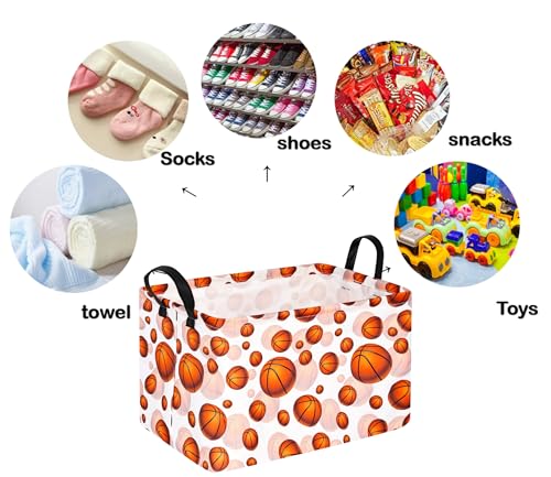 Image of Rectangle Gift Storage Basket Home Shelf Storage Basket Organizer Box Clothes Laundry Hamper Nursery Basket Laundry Basket with Handles (BasketBall)