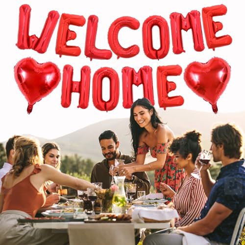 Image of TONIFUL 16 Inch Red WELCOME HOME Foil Balloons Banner Letter Decorations