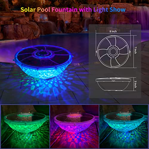 Finebud Solar Pool Fountain With Underwater Lights,6 Lighting Modes Floating Pool Fountain For Above Ground Pool,Waterproof Outdoor Solar Water Fountain Pump,Pool Sprinkler Fountain For Bird Bath,Pond #TOP7