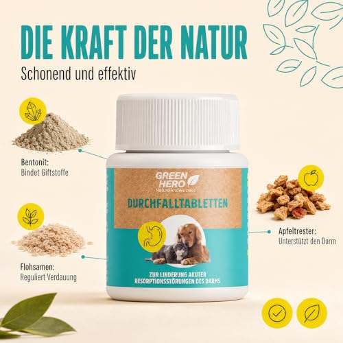 Green Hero Darm Balance Tabletten für Hunde & Katzen, 60 Kautabletten mit Präbiotika zur Unterstützung von Magen & Darmflora, Diät Ergänzungsfuttermittel