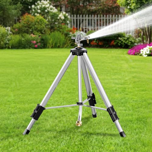 SPECILITE 36Brass Impact Tripod Sprinkler Heavy Duty Metal Pulsating Telescoping Sprinklers for Yard Lawn & Garden Irrigation 360 Degree Waters up to 70ft Covering 5660sqft