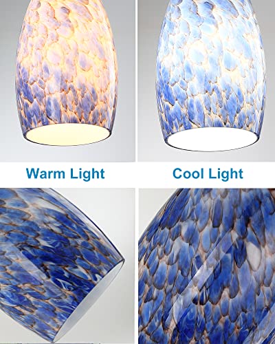 Image of Hand Blown Art Glass Lamp Shade for Lighting Fixture Replacement Oval Glass Shade Height 7.48inch,Fitter 1.65inch,Max Diameter 4.7inch for ceiling pendant lights for kitchen (Blue)