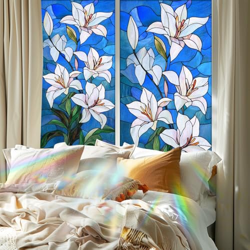 Image of Nuxovilar Gothic Rainbow White Floral Pattern Window Film 17.5x39.3 PVC