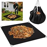 Yard Waste Tarp, Heavy Duty Garden Leaf Tarp, Reusable Lawn Garden Cover with 4 Drawstrings, Waterproof Garden Yard Waste Bag with Handles for Collecting Leaves (Black, 9x9 Ft)