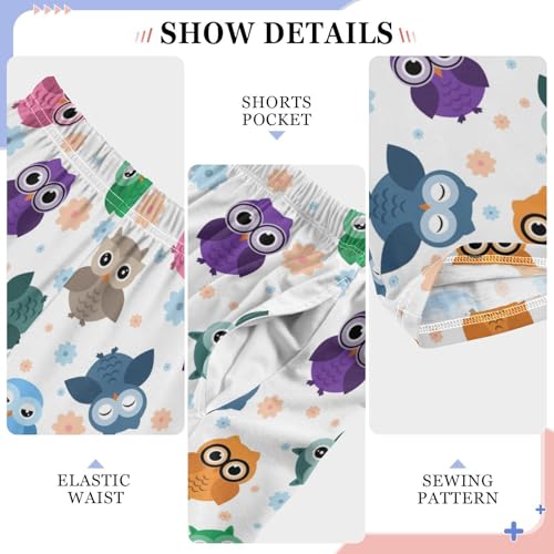 Colorful Owl Print Boys Long Pants Soft Trousers Elastic Waist Kids Lounge Bottoms with Pockets S-XL4