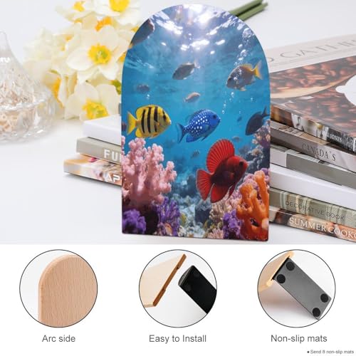 Sujetalibros de madera de océano antideslizantes de metal organizador grande para estanterías 5