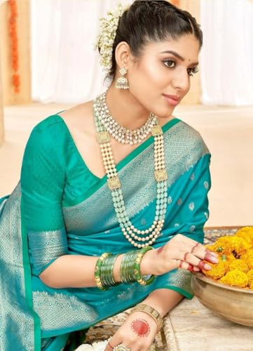 VISAAH Women's Banarsi Silk Sky Blue Satin Saree with Silver Zari With Blouse Piece - Free Size - Image 2