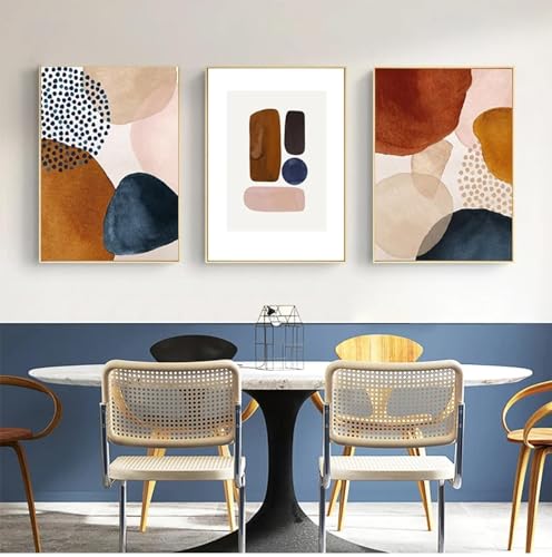 Peinture abstraite géométrique 60x80cm x3 avec cadre intérieur pour décor de salon