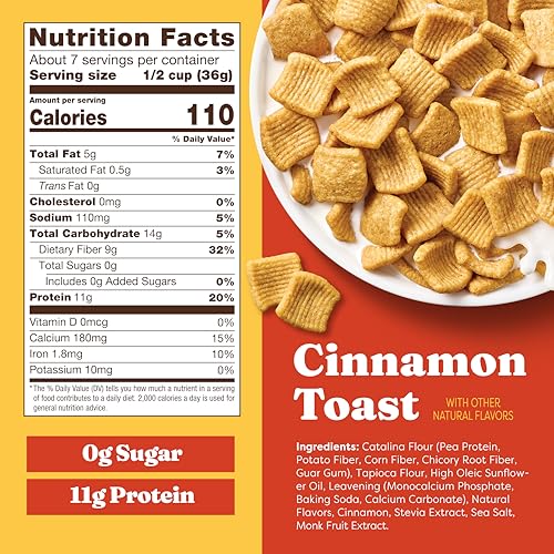 Catalina Crunch Protein Cereal | Sugar Free Breakfast Cereal with 11g of Protein | Gluten Free, Keto Friendly | Cinnamon Toast - 9 oz. Bag (Pack of 4) - Packaging May Vary