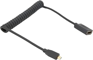 Micro HD Multimedia Coiled Cable, OD4.0 1.2m Coiled Spiral Design 8K60Hz Anti Abrasion PVC Multimedia Interface Female Spring Cable for Mobile Phone (Straight Head)