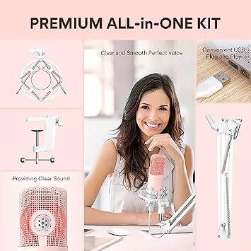 MAONO USB Microphone Kit, 192KHZ/24Bit Plug & Play PC Computer Podcast Condenser Cardioid Metal Mic Kit with Professional Sound Chipset for Recording, Gaming, Singing, YouTube