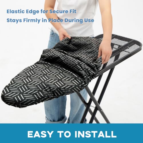 Image of Black Ironing Board Cover and Pad 15x54, RAINHOL Extra Thick Standard Size | Full Size Aluminum Coated Iron Table Cover, Stain & Scorch Resistant with Elastic Edge