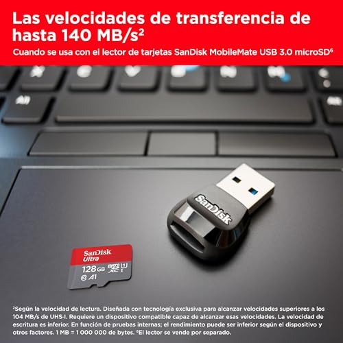 Miniatura 3 de SanDisk 128GB Ultra, Tarjeta de memoria microSDXC, hasta 140 MB/s + adaptador SD, con Clase A1 de rendimiento de las aplicaciones, UHS-I Class 10 U1