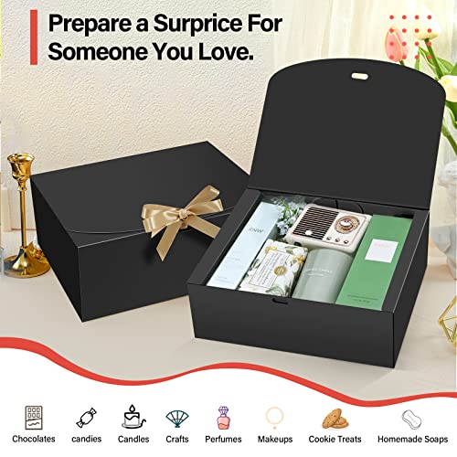 Pekgril 15 Pcs Gift Boxes With Lids, Black 10X8X4 Inch Gift Boxes, Bridesmaid Proposal Box With Ribbon, Kraft Paper Boxes For Wedding, Packaging, Present, Birthday, Christmas, Party #TOP6