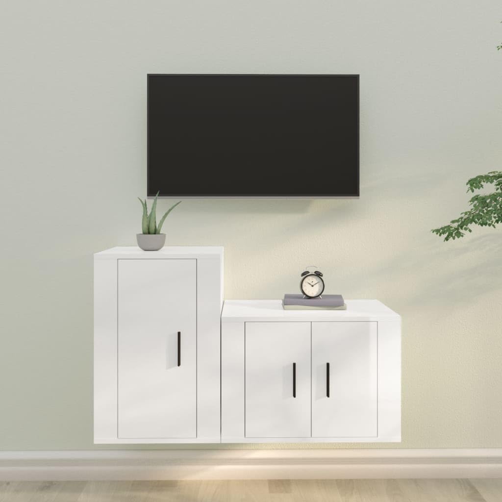 Muebles de TV modulares en madera blanca brillante para renovar tu sala de estar