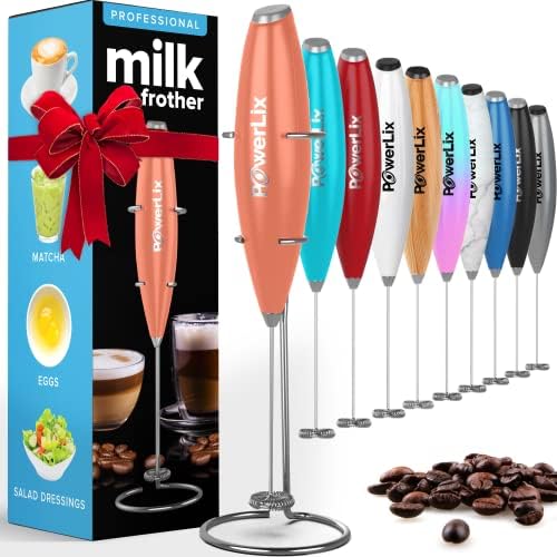 PowerLix Milk Frother Handheld Whisk - Electric Milk Frother Foamer with Stainless Steel Stand,15-20s,Powerful 19000rpm,Mini Drink Mixer Coffee Frother for Latte,Cappuccino,Hot Chocolate,Silver
