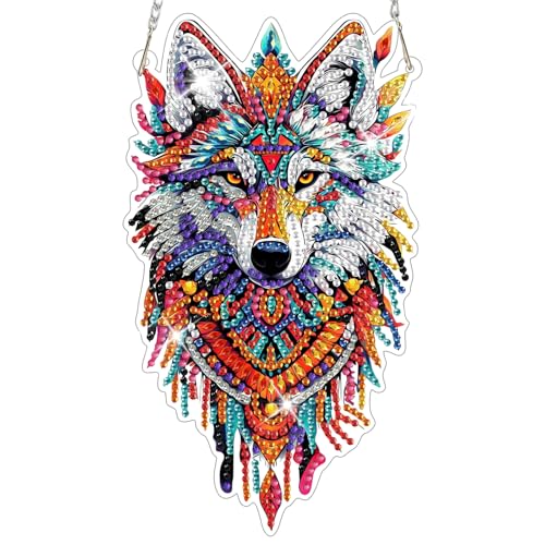 Kit d'art diamant à suspendre adulte peinture diamant loup strass 5D