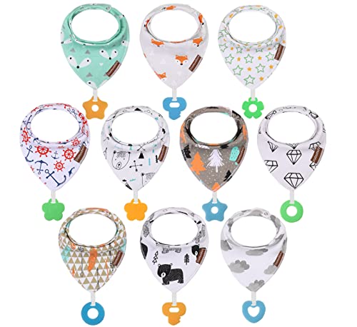 Image of vuminbox Baby Bandana Drool Bibs 6-Pack and Teething Toys 6-Pack Made with 100% Organic Cotton, Absorbent and Soft Unisex