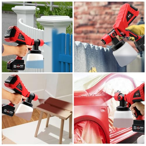APATB Cordless Paint Sprayer with 2 Batteries, HVLP Electric Paint Gun with 1000ML Container, 5 Copper Nozzles & 3 Spray Patterns