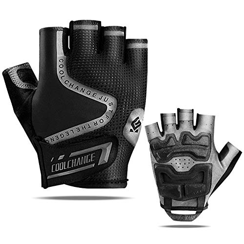 Luvas de ciclismo para homem, mulher, verão, luvas de bicicleta respiráveis com almofada antiderrapante que absorve impactos, tiras refletoras para MTB, ciclismo, fitness (preto, XL)