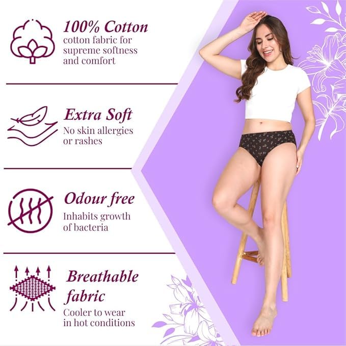 5148Hlqdv3L nuovva Women Cotton Underwear Combo Pack of 6, 100% Soft Cotton Hipster Panties, Breathable Floral Printed Ladies Innerwear, Multicolor Briefs