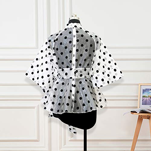 AOMEI Women's Stand Collar Polka Dot See Through Front Tie Peplum Blouse3