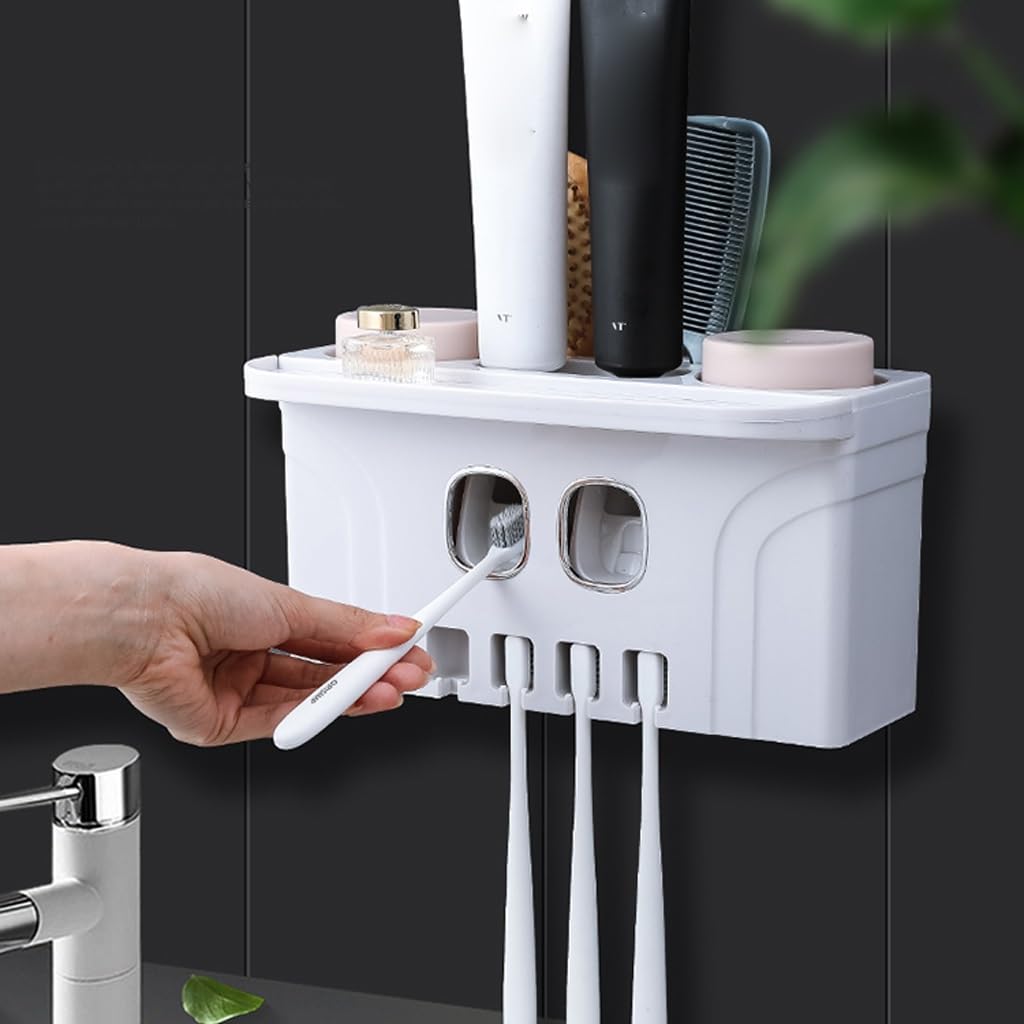 Estante para Cepillos de Dientes Porta spazzolini da Denti Punzonatura Libera Collutorio Porta spazzolini da Denti A Parete Bagno A Parete A Parete Integrato Spremiagrumi Dentifricio(B)