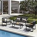 GARTOO 4-Piece Patio Furniture Set, Outdoor Aluminum Conversation Sofa Sets with Coffee Table & Cushions Chairs - Perfect for Garden, Backyard, Porch, Lawn, Poolside, Deck