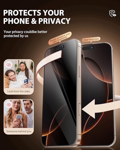 Image of PDDKISS 2 Pack Privacy Screen Protector for iPhone 16 Plus (2024) 6.7 inch Black Anti Spy Tempered Glass