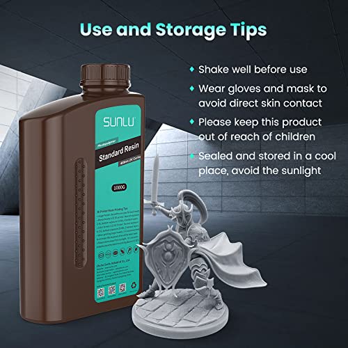 3D Printer Resin 2Kg, Sunlu Standard Photopolymer Fast Curing Resin For 4K/8K Lcd/Dlp/Sla Resin 3D Printer, 405Nm Uv Curing 3D Printing Resin, Excellent Fluidity, Easy To Use，Grey 2000G #TOP7
