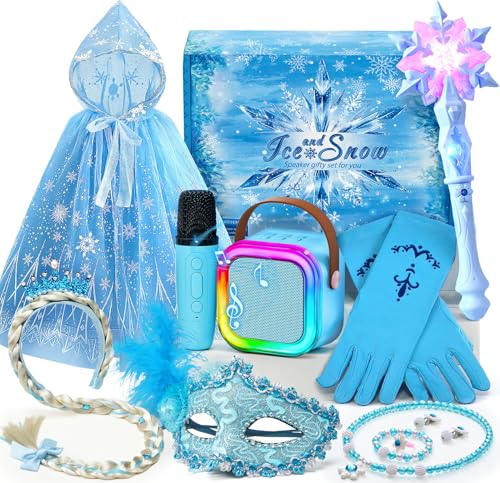 G.C Reine des Neiges Jouet Cadeau Fille 4 5 6 7 8 Ans, LED Micro Karaoke Enfants avec & Micro & Elsa Déguisement Accessoires & Baguette Magique, Elsa Cadeau...