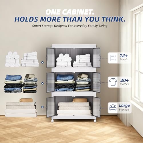 SAILUN 87Gal/348Qt Stackable Storage Bins Folding Collapsible Storage Bins with a Lid, Closet Organizers and Storage,White 26" W x 17" D x 43.7" H by SAILUN - Image 4