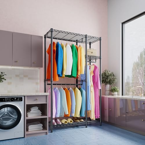 IZEUK Heavy Duty Garment Rack Wire Clothes Rack for Hanging Clothes (Black, 3 composition, 15.7" D x 43.3" W x 76.5" H) by IZEUK - Used condition - Image 8