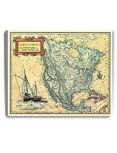 Image of DECORARTS - Vintage North America Map Canvas Wall Art, Antique Historical Map for Wall Decor, Hand-Stretched Giclee Print, Living Room Office Study, Ready to Hang, Handcrafted in USA, 30x24''