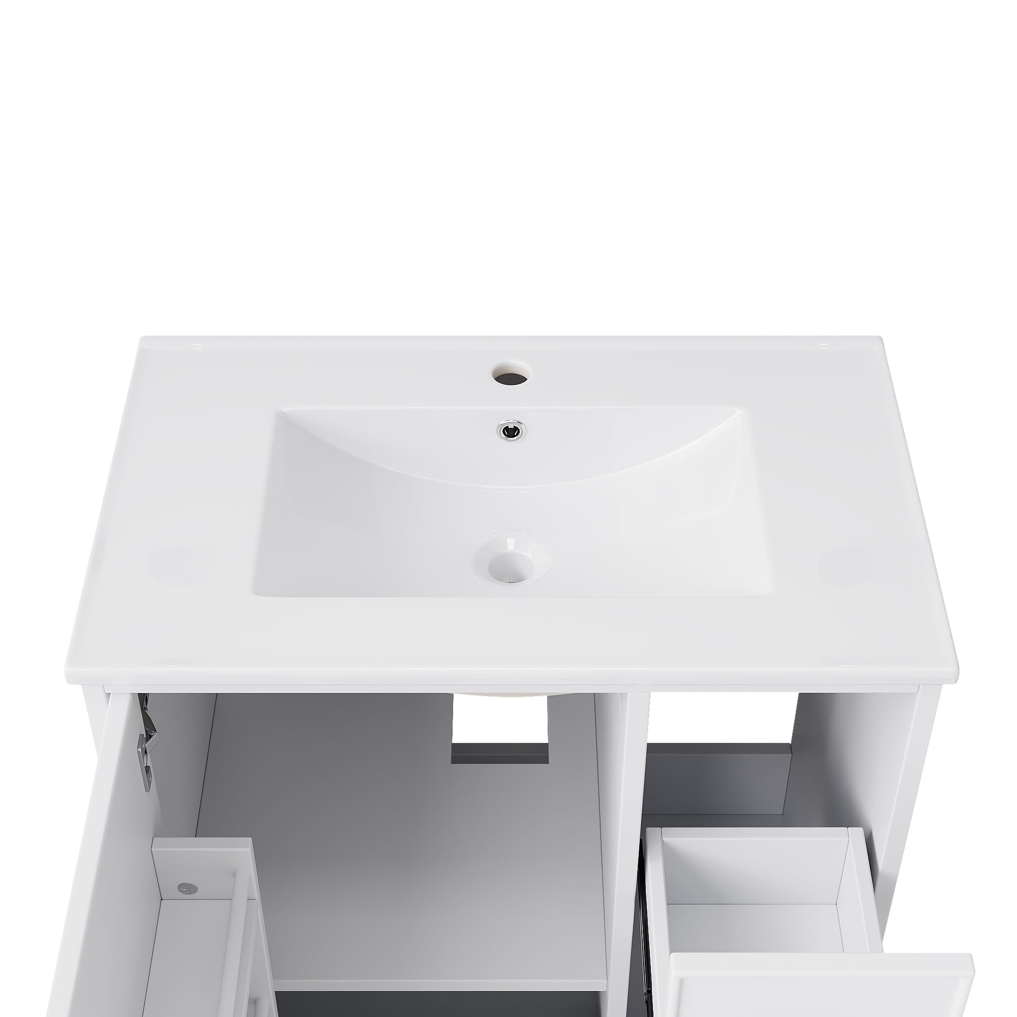 76,5 x 47 x 82 cm, mobiletto sottolavabo bianco, lavabo in ceramica integrato, superficie verniciata, estraibile laterale a due livelli (stile 1)