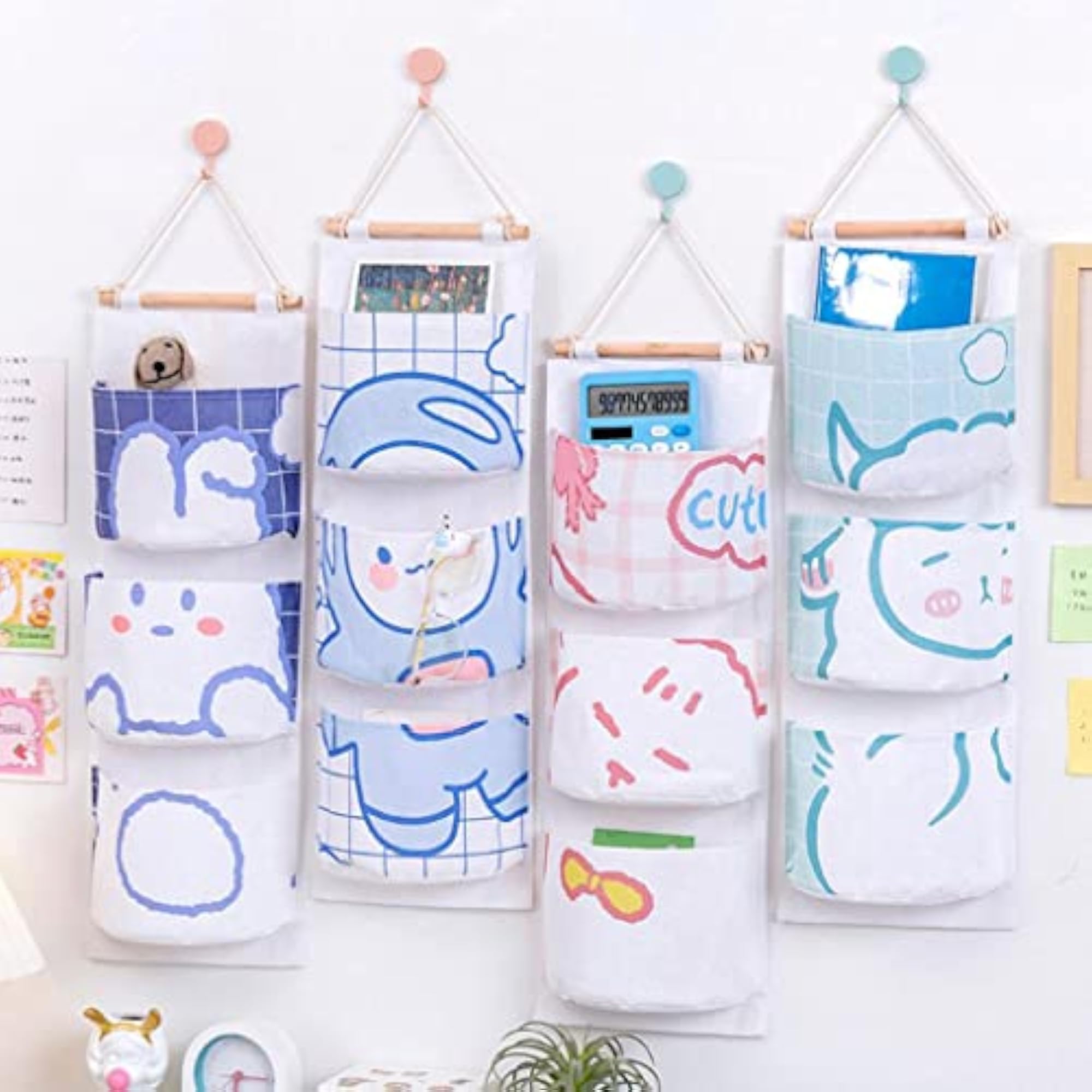 Wall Hanging Storage Bag 3 Pockets Organizer for Home Rabbit