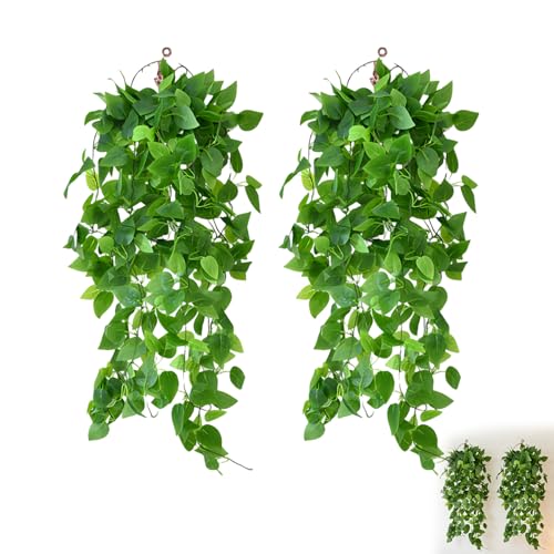 Sxingh Lot De 2 Plantes Artificielles Tombantes – Feuille Verte Réaliste & Feuillage Dense, Plante Suspendue pour Mur Jardin Panier Suspendu & Décoration...