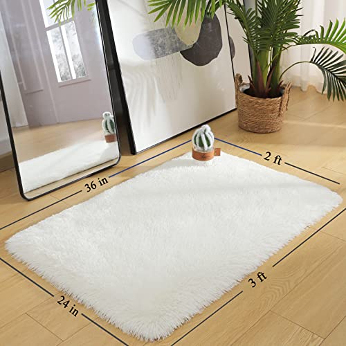 Merelax Soft Modern Indoor Shaggy Area Rug For Bedroom Livingroom Dorm Kids Room Home Decorative, Non-Slip Plush Fluffy Furry Fur Rugs Comfy Nursery Accent Floor Carpet 2X3 Feet, Ivory #TOP1