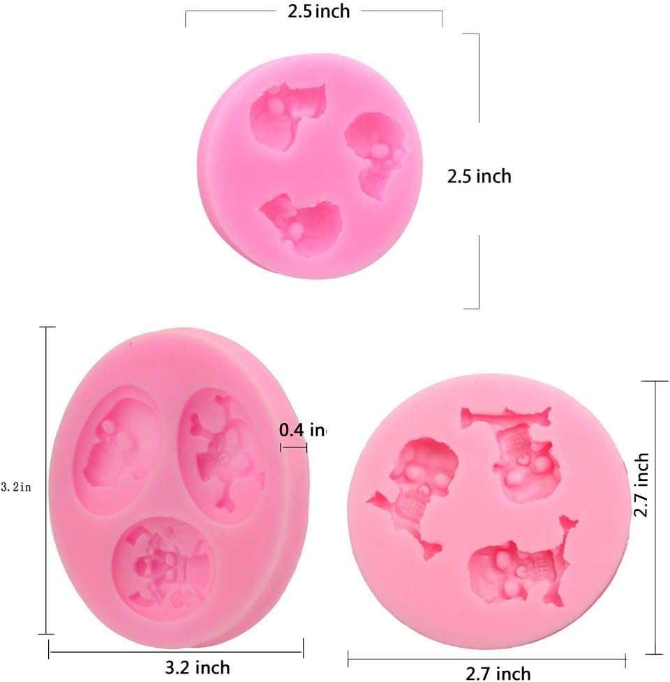 3D Skull Silicone Fondant Molds for Cake Decoration Halloween Chocolate Candy Moulds Polymer Clay Molds Pack of 3 - Image 6